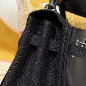 Hermes Kelly Maxi 42 Bag Handmade In Togo Calfskin Leather Silver Hardware 89 Noir - Image 10