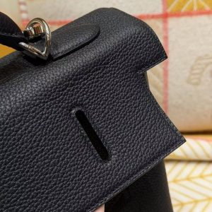 Hermes Kelly Maxi 42 Bag Handmade In Togo Calfskin Leather Silver Hardware 89 Noir - Image 8