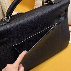 Hermes Kelly Maxi 42 Bag Handmade In Togo Calfskin Leather Silver Hardware 89 Noir - Image 6