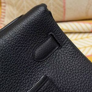 Hermes Kelly Maxi 42 Bag Handmade In Togo Calfskin Leather Silver Hardware 89 Noir - Image 4