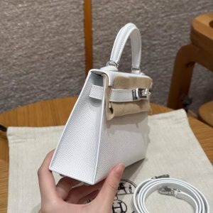 Hermes Kelly Mini 2 19 CM Bag Handmade In Epsom Calfskin Leather Silver Hardware 01 Blanc - Image 27