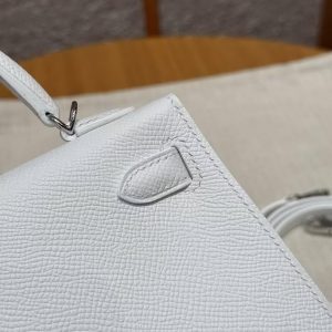 Hermes Kelly Mini 2 19 CM Bag Handmade In Epsom Calfskin Leather Silver Hardware 01 Blanc - Image 25