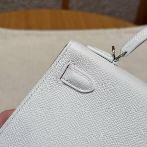 Hermes Kelly Mini 2 19 CM Bag Handmade In Epsom Calfskin Leather Silver Hardware 01 Blanc - Image 24