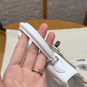 Hermes Kelly Mini 2 19 CM Bag Handmade In Epsom Calfskin Leather Silver Hardware 01 Blanc - Image 22