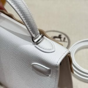 Hermes Kelly Mini 2 19 CM Bag Handmade In Epsom Calfskin Leather Silver Hardware 01 Blanc - Image 21