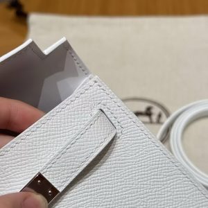 Hermes Kelly Mini 2 19 CM Bag Handmade In Epsom Calfskin Leather Silver Hardware 01 Blanc - Image 14