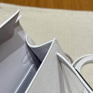 Hermes Kelly Mini 2 19 CM Bag Handmade In Epsom Calfskin Leather Silver Hardware 01 Blanc - Image 12