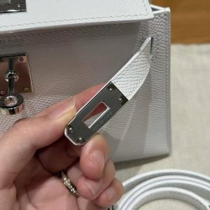 Hermes Kelly Mini 2 19 CM Bag Handmade In Epsom Calfskin Leather Silver Hardware 01 Blanc - Image 9