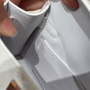 Hermes Kelly Mini 2 19 CM Bag Handmade In Epsom Calfskin Leather Silver Hardware 01 Blanc - Image 7