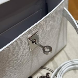 Hermes Kelly Mini 2 19 CM Bag Handmade In Epsom Calfskin Leather Silver Hardware 01 Blanc - Image 6