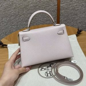 Hermes Kelly Mini 2 19 CM Bag Handmade In Epsom Calfskin Leather Silver Hardware 09 Mauve Pale - Image 2