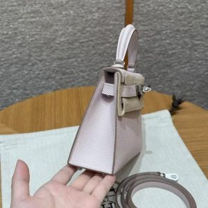Hermes Kelly Mini 2 19 CM Bag Handmade In Epsom Calfskin Leather Silver Hardware 09 Mauve Pale - Image 24