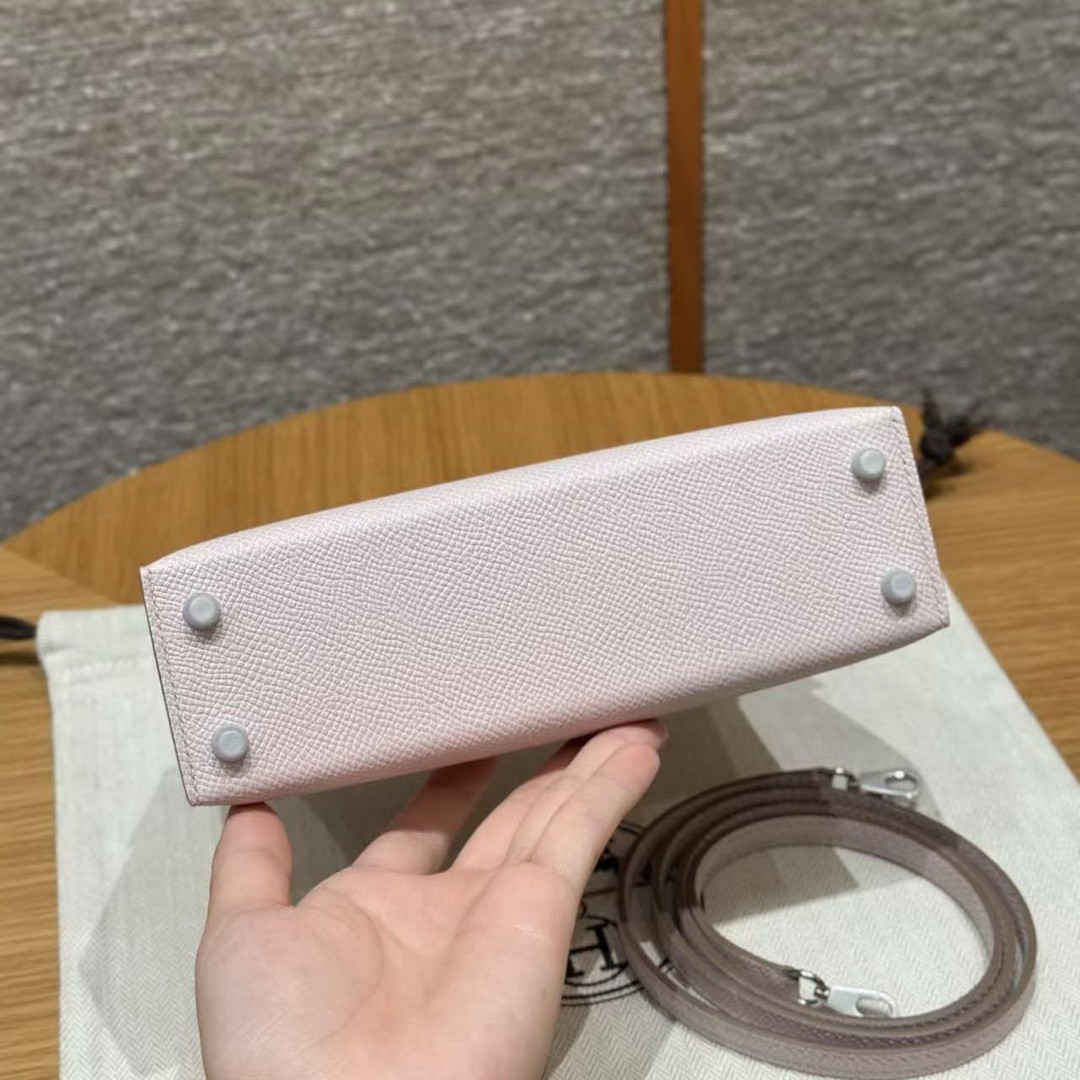 Hermes Kelly Mini 2 19 CM Bag Handmade In Epsom Calfskin Leather Silver Hardware 09 Mauve Pale - Image 23
