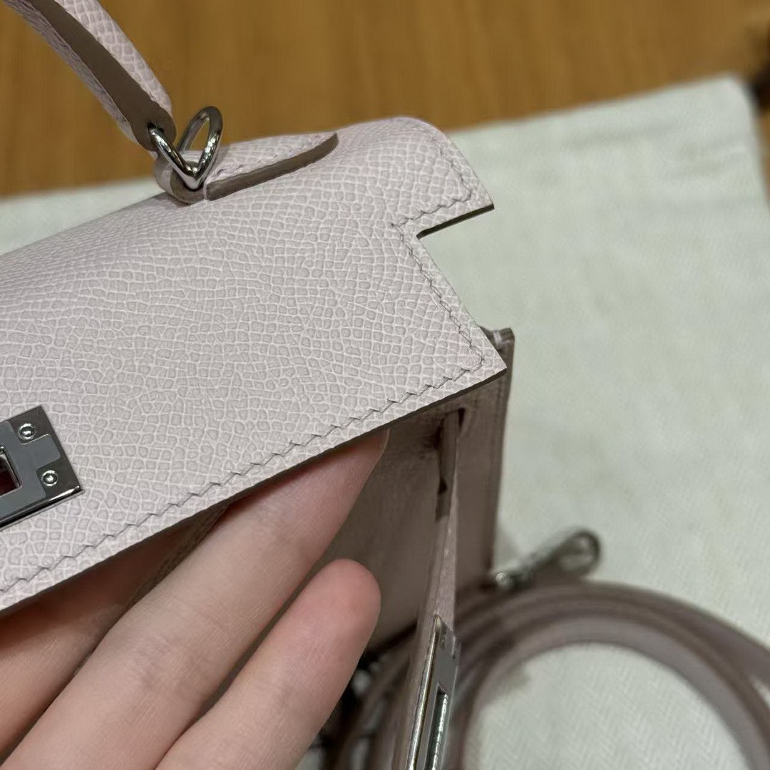 Hermes Kelly Mini 2 19 CM Bag Handmade In Epsom Calfskin Leather Silver Hardware 09 Mauve Pale - Image 18