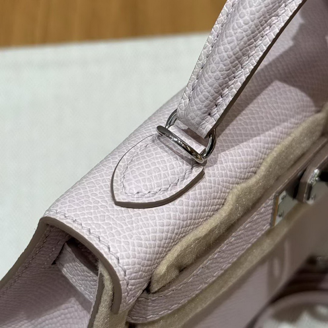 Hermes Kelly Mini 2 19 CM Bag Handmade In Epsom Calfskin Leather Silver Hardware 09 Mauve Pale - Image 15
