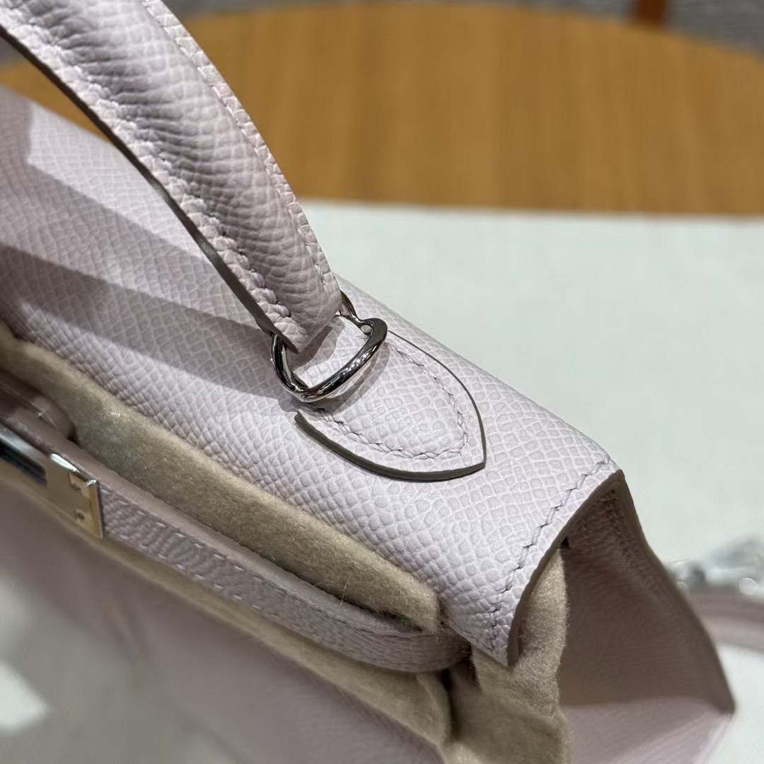 Hermes Kelly Mini 2 19 CM Bag Handmade In Epsom Calfskin Leather Silver Hardware 09 Mauve Pale - Image 14