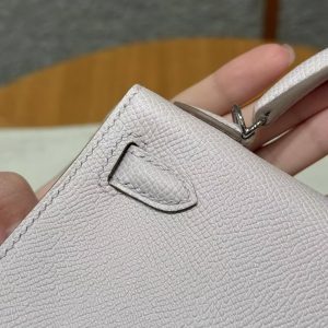 Hermes Kelly Mini 2 19 CM Bag Handmade In Epsom Calfskin Leather Silver Hardware 09 Mauve Pale - Image 13