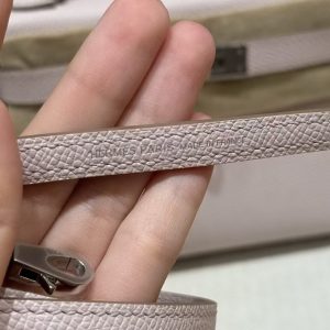 Hermes Kelly Mini 2 19 CM Bag Handmade In Epsom Calfskin Leather Silver Hardware 09 Mauve Pale - Image 10