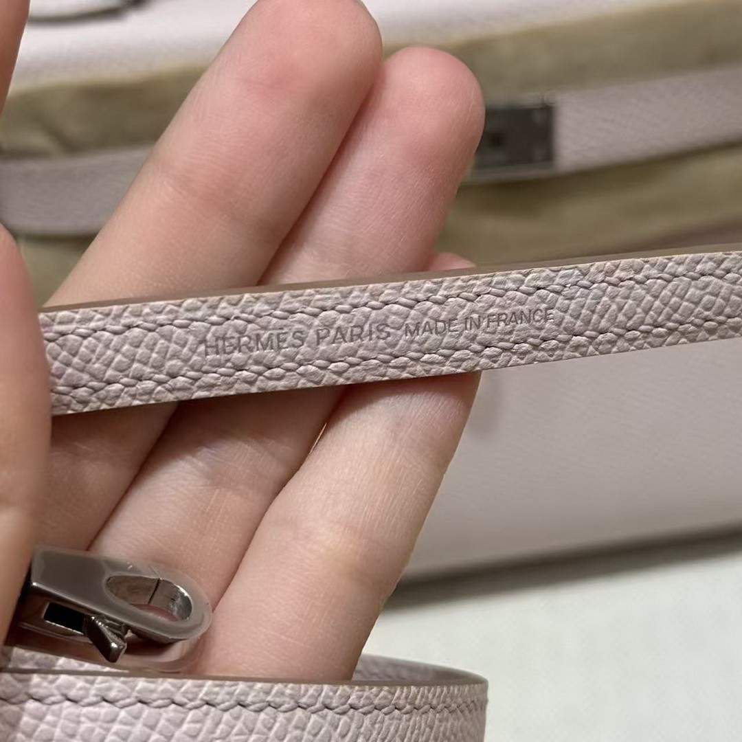 Hermes Kelly Mini 2 19 CM Bag Handmade In Epsom Calfskin Leather Silver Hardware 09 Mauve Pale - Image 10