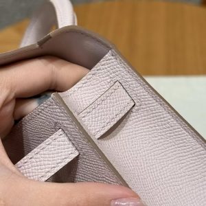 Hermes Kelly Mini 2 19 CM Bag Handmade In Epsom Calfskin Leather Silver Hardware 09 Mauve Pale - Image 9