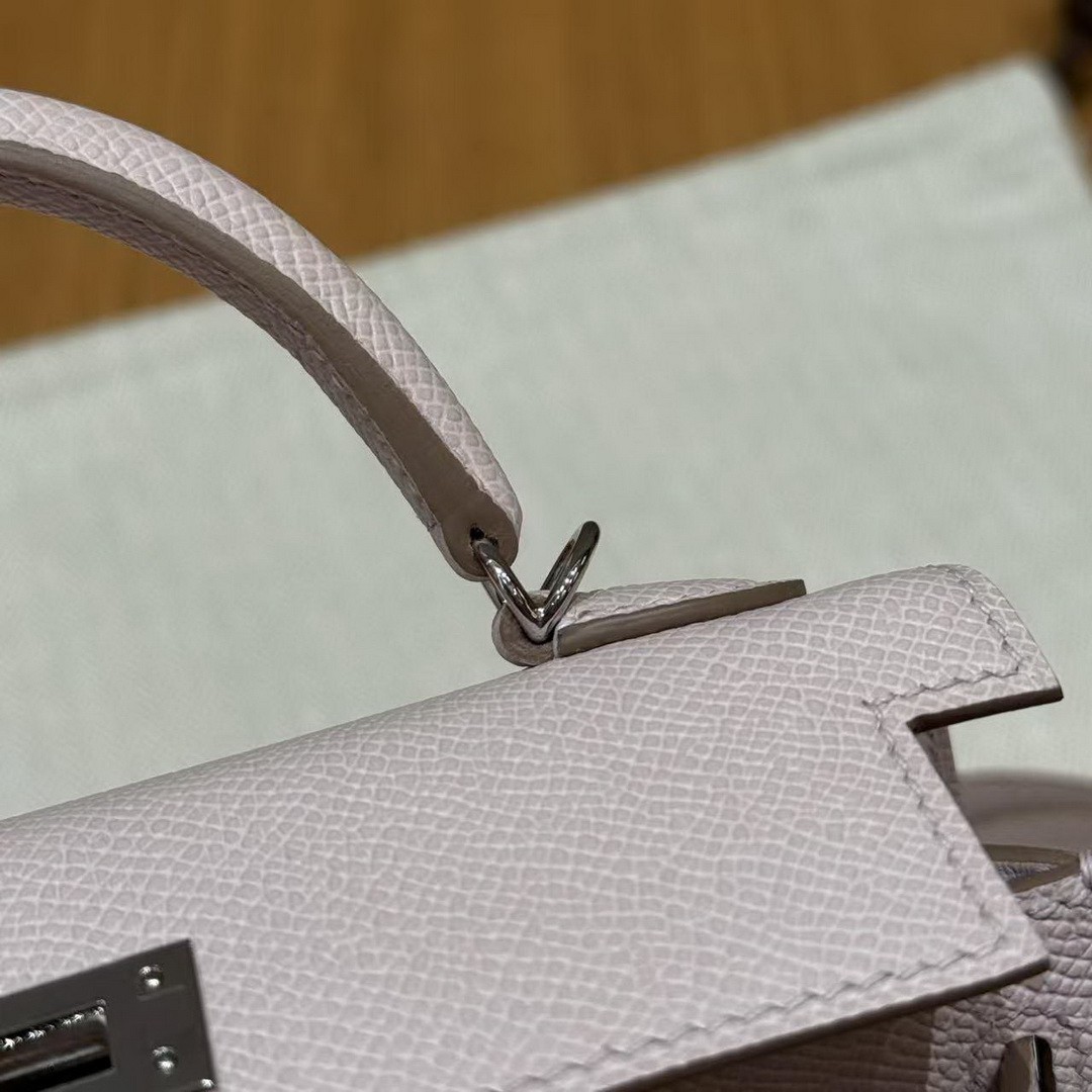 Hermes Kelly Mini 2 19 CM Bag Handmade In Epsom Calfskin Leather Silver Hardware 09 Mauve Pale - Image 7