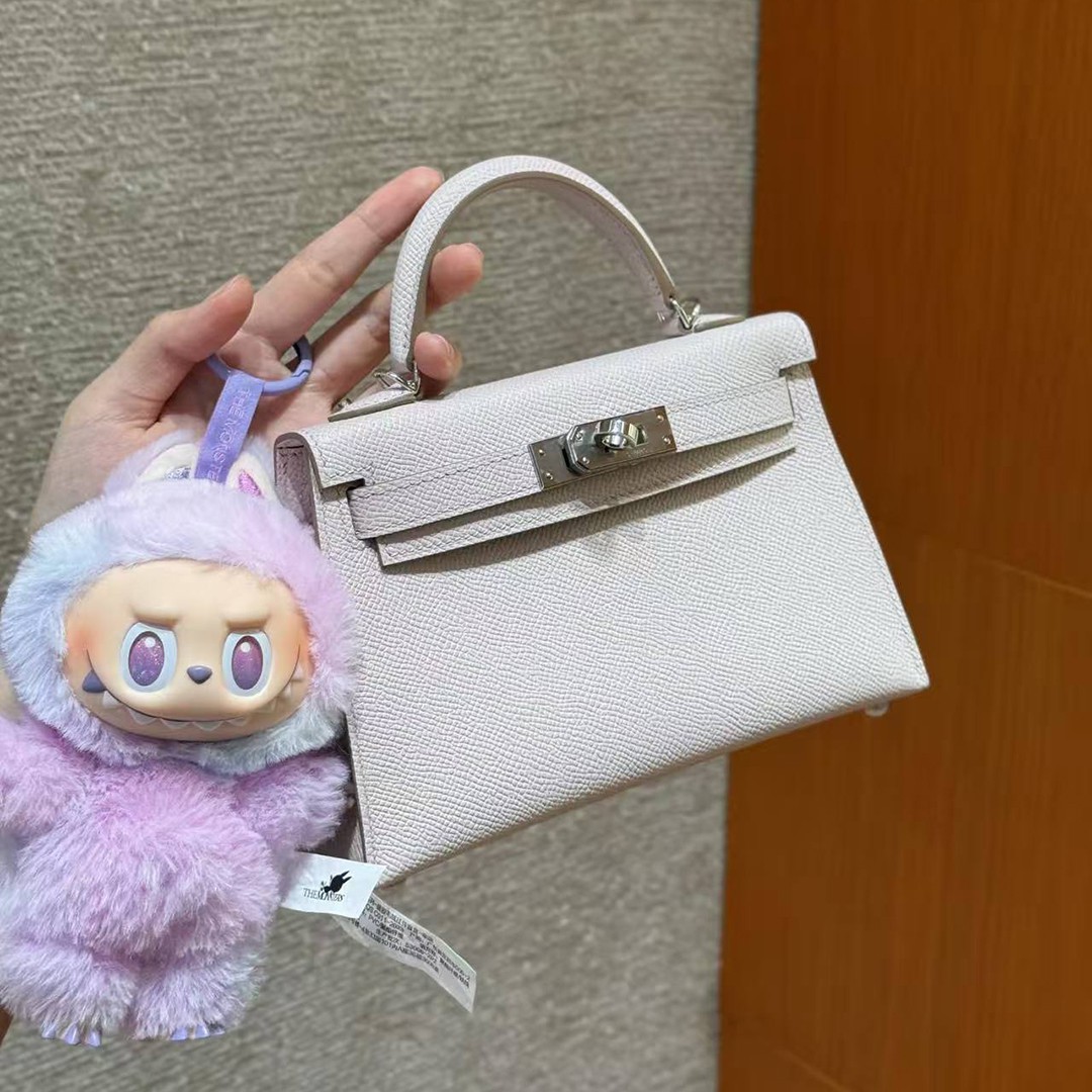 Hermes Kelly Mini 2 19 CM Bag Handmade In Epsom Calfskin Leather Silver Hardware 09 Mauve Pale - Image 3