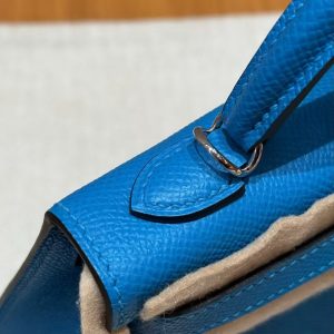 Hermes Kelly Mini 2 19 CM Bag Handmade In Epsom Calfskin Leather Silver Hardware 0F Blue Fruda - Image 15