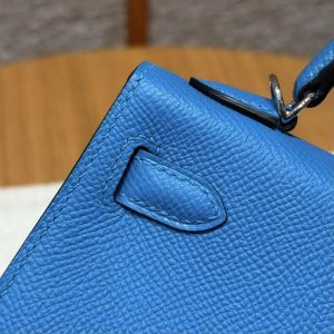 Hermes Kelly Mini 2 19 CM Bag Handmade In Epsom Calfskin Leather Silver Hardware 0F Blue Fruda - Image 8