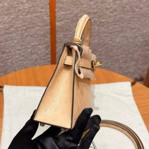 Hermes Kelly Mini 2 19 CM Bag Handmade In KK Ostrich Leather from South Africa Gold Hardware 0M Chai - Image 14