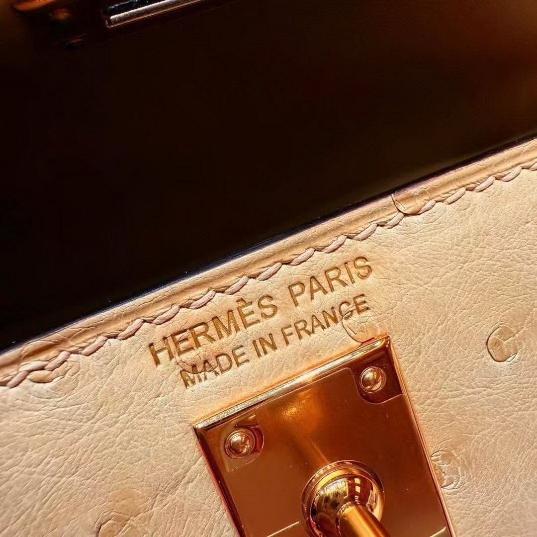 Hermes Kelly Mini 2 19 CM Bag Handmade In KK Ostrich Leather from South Africa Gold Hardware 0M Chai - Image 12
