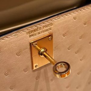 Hermes Kelly Mini 2 19 CM Bag Handmade In KK Ostrich Leather from South Africa Gold Hardware 0M Chai - Image 11