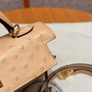 Hermes Kelly Mini 2 19 CM Bag Handmade In KK Ostrich Leather from South Africa Gold Hardware 0M Chai - Image 8