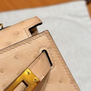 Hermes Kelly Mini 2 19 CM Bag Handmade In KK Ostrich Leather from South Africa Gold Hardware 0M Chai - Image 5