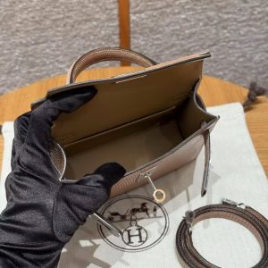 Hermes Kelly Mini 2 19 CM Bag Handmade In Lizard Leather from South Africa Silver Hardware 0M Chai - Image 18