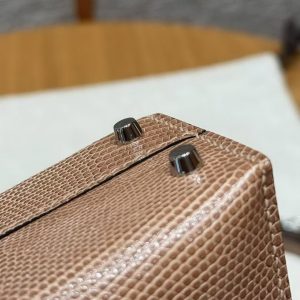 Hermes Kelly Mini 2 19 CM Bag Handmade In Lizard Leather from South Africa Silver Hardware 0M Chai - Image 13
