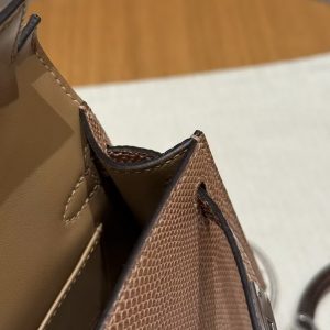 Hermes Kelly Mini 2 19 CM Bag Handmade In Lizard Leather from South Africa Silver Hardware 0M Chai - Image 7