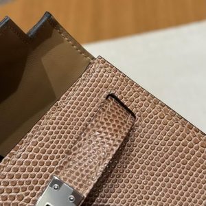 Hermes Kelly Mini 2 19 CM Bag Handmade In Lizard Leather from South Africa Silver Hardware 0M Chai - Image 6
