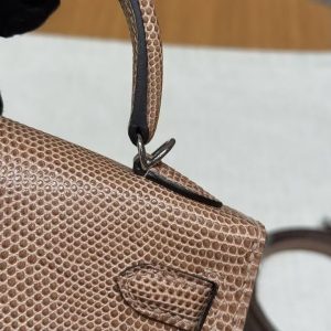 Hermes Kelly Mini 2 19 CM Bag Handmade In Lizard Leather from South Africa Silver Hardware 0M Chai - Image 4
