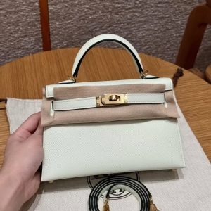 Hermes Kelly Mini 2 19 CM Bag Handmade In Epsom Calfskin Leather Gold Hardware 0S Vert Fizz