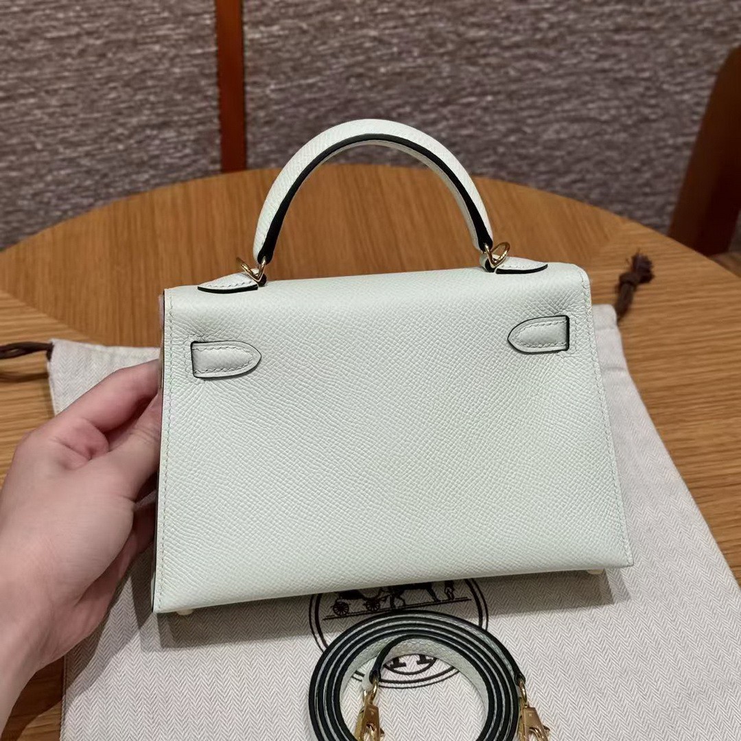 Hermes Kelly Mini 2 19 CM Bag Handmade In Epsom Calfskin Leather Gold Hardware 0S Vert Fizz - Image 2