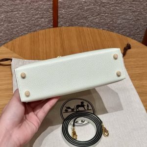 Hermes Kelly Mini 2 19 CM Bag Handmade In Epsom Calfskin Leather Gold Hardware 0S Vert Fizz - Image 14