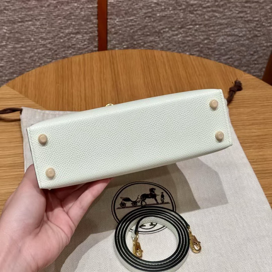 Hermes Kelly Mini 2 19 CM Bag Handmade In Epsom Calfskin Leather Gold Hardware 0S Vert Fizz - Image 14