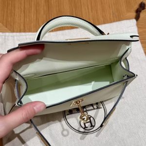 Hermes Kelly Mini 2 19 CM Bag Handmade In Epsom Calfskin Leather Gold Hardware 0S Vert Fizz - Image 13