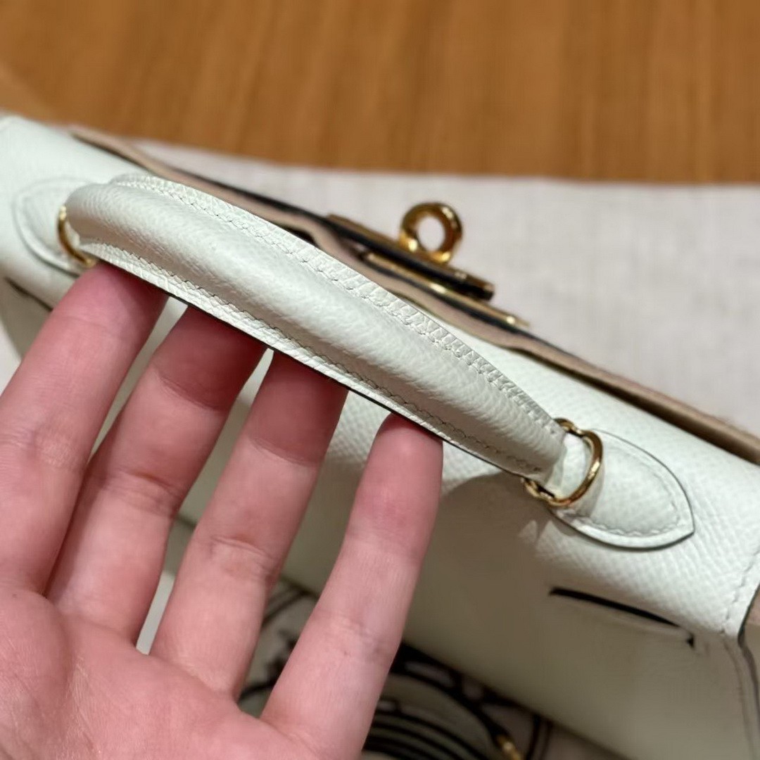 Hermes Kelly Mini 2 19 CM Bag Handmade In Epsom Calfskin Leather Gold Hardware 0S Vert Fizz - Image 11