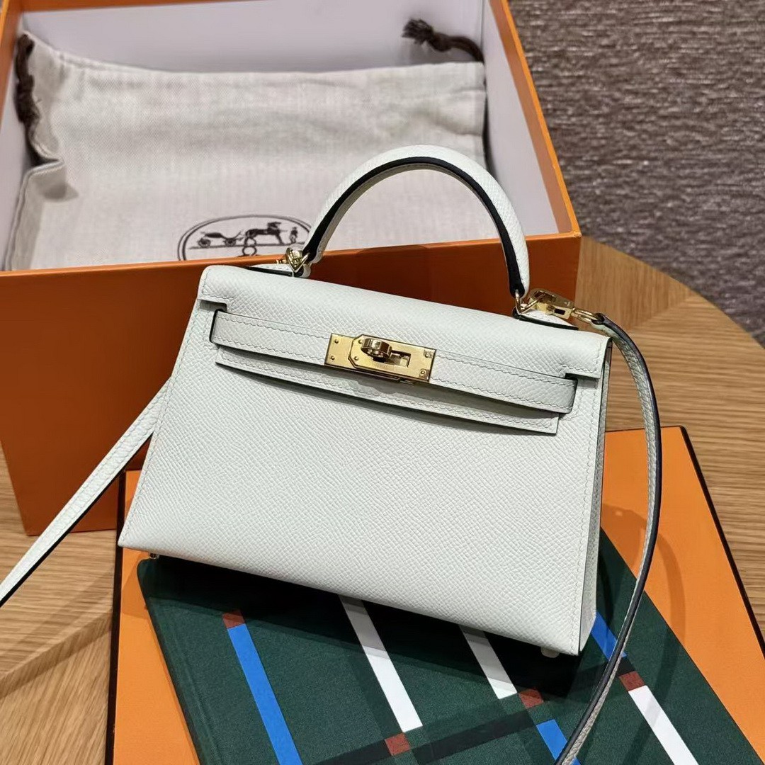 Hermes Kelly Mini 2 19 CM Bag Handmade In Epsom Calfskin Leather Gold Hardware 0S Vert Fizz - Image 7
