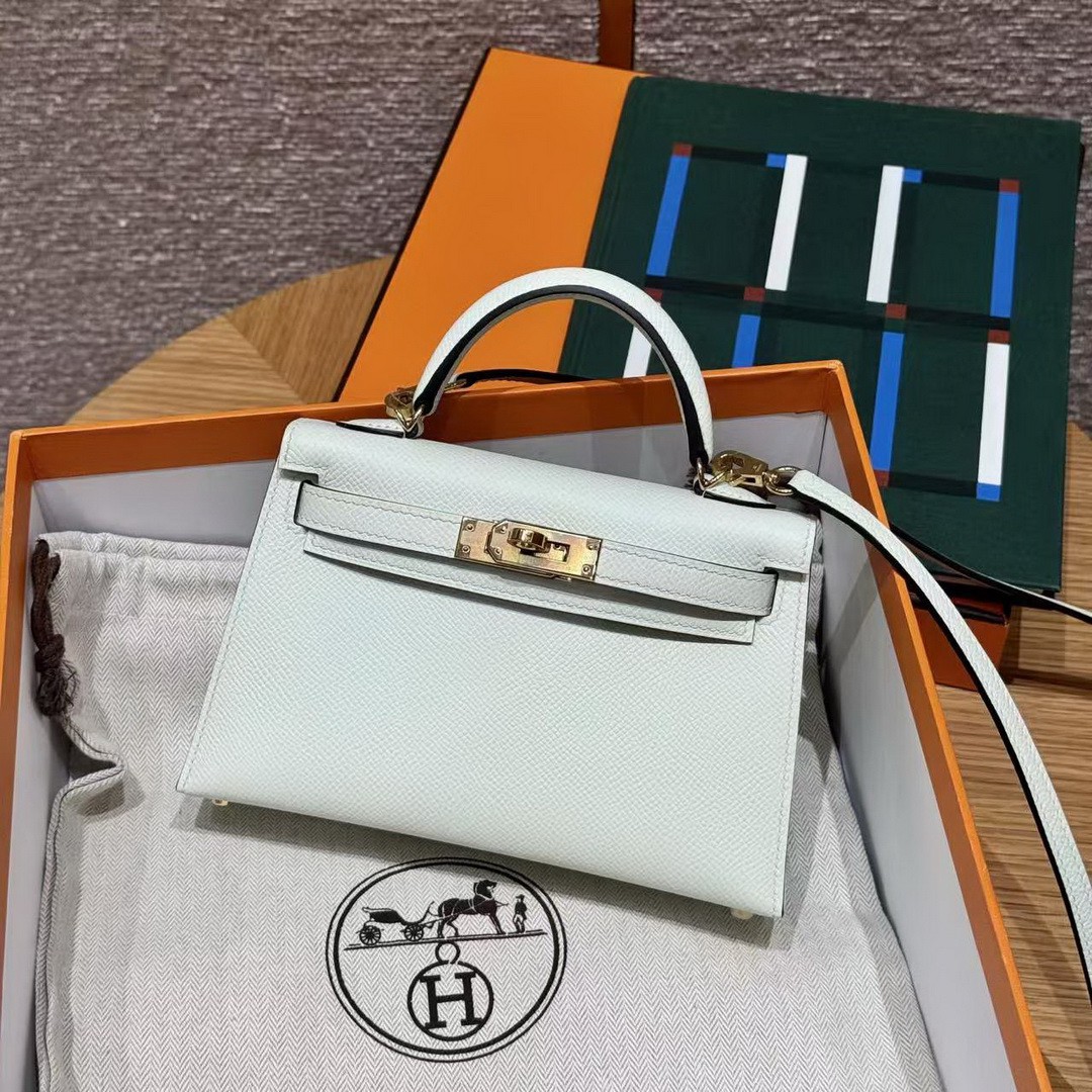 Hermes Kelly Mini 2 19 CM Bag Handmade In Epsom Calfskin Leather Gold Hardware 0S Vert Fizz - Image 6