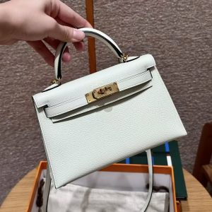 Hermes Kelly Mini 2 19 CM Bag Handmade In Epsom Calfskin Leather Gold Hardware 0S Vert Fizz - Image 5