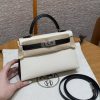 Hermes Kelly Mini 2 19 CM Bag Handmade In Chèvre Calfskin Leather Sliver Hardware 10 Craie 89 Noir