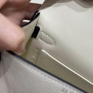 Hermes Kelly Mini 2 19 CM Bag Handmade In Chèvre Calfskin Leather Sliver Hardware 10 Craie 89 Noir - Image 19
