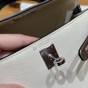 Hermes Kelly Mini 2 19 CM Bag Handmade In Chèvre Calfskin Leather Sliver Hardware 10 Craie 89 Noir - Image 18